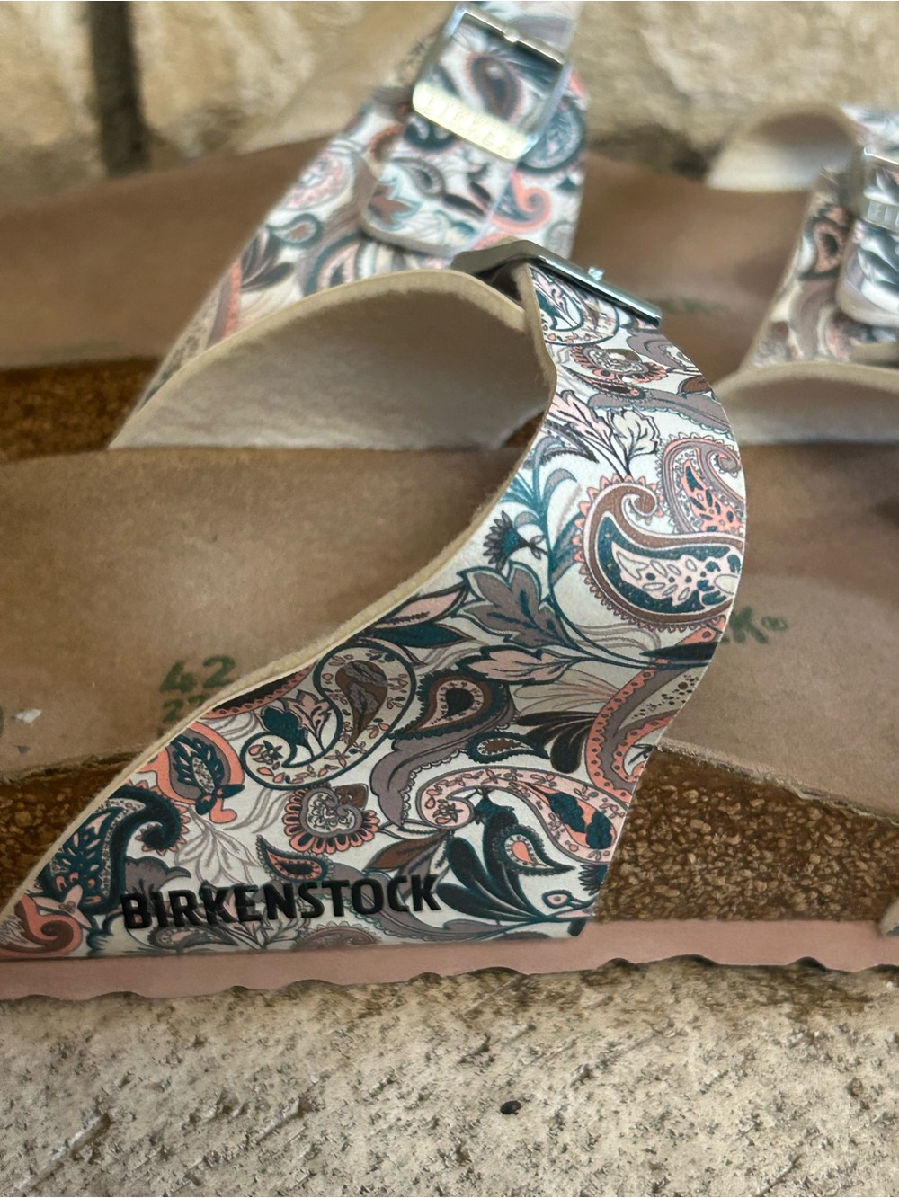 Birkenstock Sydney women’s White Paisley Double-Strap Vegan Sandal with Teal - Picture 8 of 9